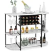 Weinregal mit Glashalter & Regalen 3 Ebenen Flaschenregal für 18 Weinflaschen & 8 Gläser 120 x 40 x 91 cm Weiß