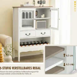Weinschrank aus Kiefernholz mit 2 Türen & 2 Schubladen & offenes Weinregal Kippsicherung