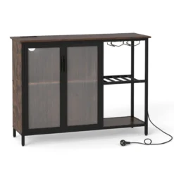 Weinschrank mit LED-Beleuchtung & Weinregalen & Glashalter & Glastür & Steckdosen Barschrank