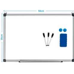 Weißwandtafel mit Abnehmbarer Stiftablage Aluminiumrahmen Magnetisches Whiteboard 50 x 35 cm Weiß