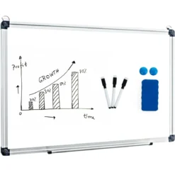 Weißwandtafel mit Abnehmbarer Stiftablage Aluminiumrahmen Magnetisches Whiteboard 50 x 35 cm Weiß