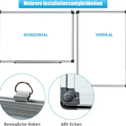 Weißwandtafel mit Abnehmbarer Stiftablage Aluminiumrahmen Magnetisches Whiteboard 50 x 35 cm Weiß