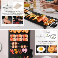 1800 W Elektrische Grillplatte Indoor BBQ Grill Verstellbare Temperatur 90 x 23 cm Schwarz