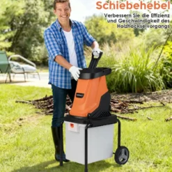 2800W Elektrischer Häcksler mit 50L Sammelbehälter Holzhäcksler Elektro Gartenhäcksler Orange