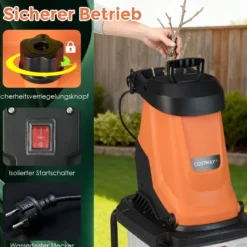 2800W Elektrischer Häcksler mit 50L Sammelbehälter Holzhäcksler Elektro Gartenhäcksler Orange