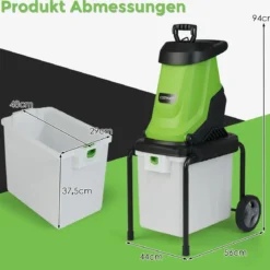 2800W Elektrischer Häcksler mit 50L Sammelbehälter Holzhäcksler Elektro Gartenhäcksler Grün