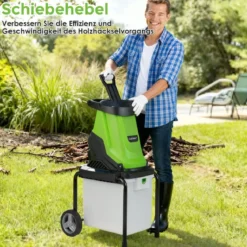 2800W Elektrischer Häcksler mit 50L Sammelbehälter Holzhäcksler Elektro Gartenhäcksler Grün
