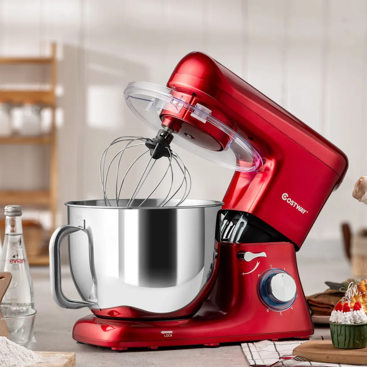 1400W Elektrischer Standmixer Küchenmaschine mit kippbarem Kopf 37 x 19 x 33 cm Rot