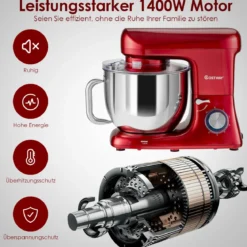1400W Elektrischer Standmixer Küchenmaschine mit kippbarem Kopf 37 x 19 x 33 cm Rot