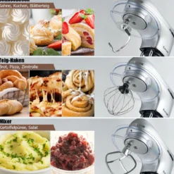 1300W Elektrischer Standmixer Rührmaschine 5,5L Küchenmaschine mit 10-stufigen Geschwindigkeit Silber