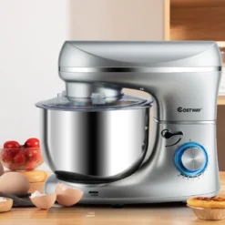 1300W Elektrischer Standmixer Rührmaschine 5,5L Küchenmaschine mit 10-stufigen Geschwindigkeit Silber