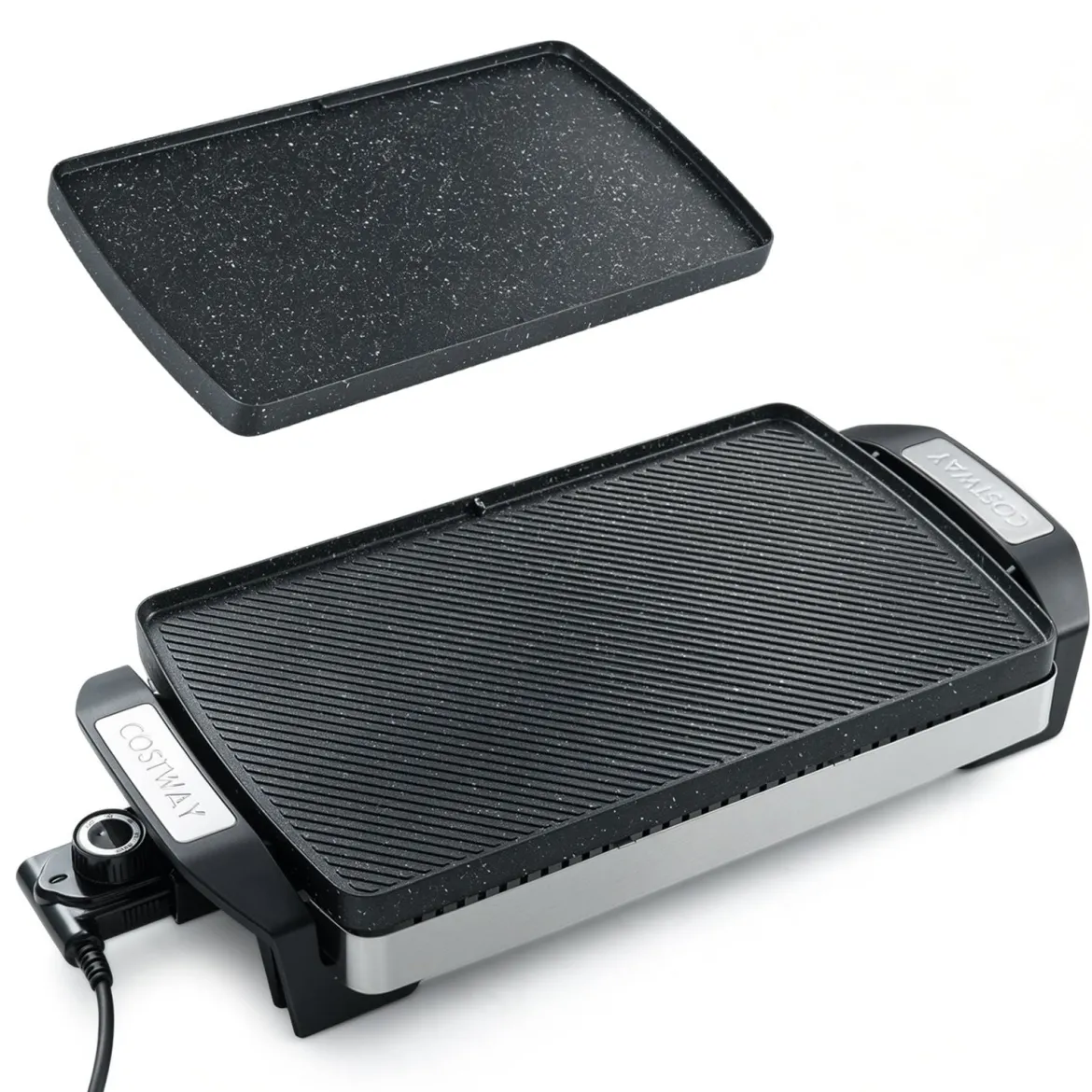 1500 W Elektrischer Tischgrill mit Wendbarer Vielseitiger Grillplatte 41 × 25 cm Schwarz