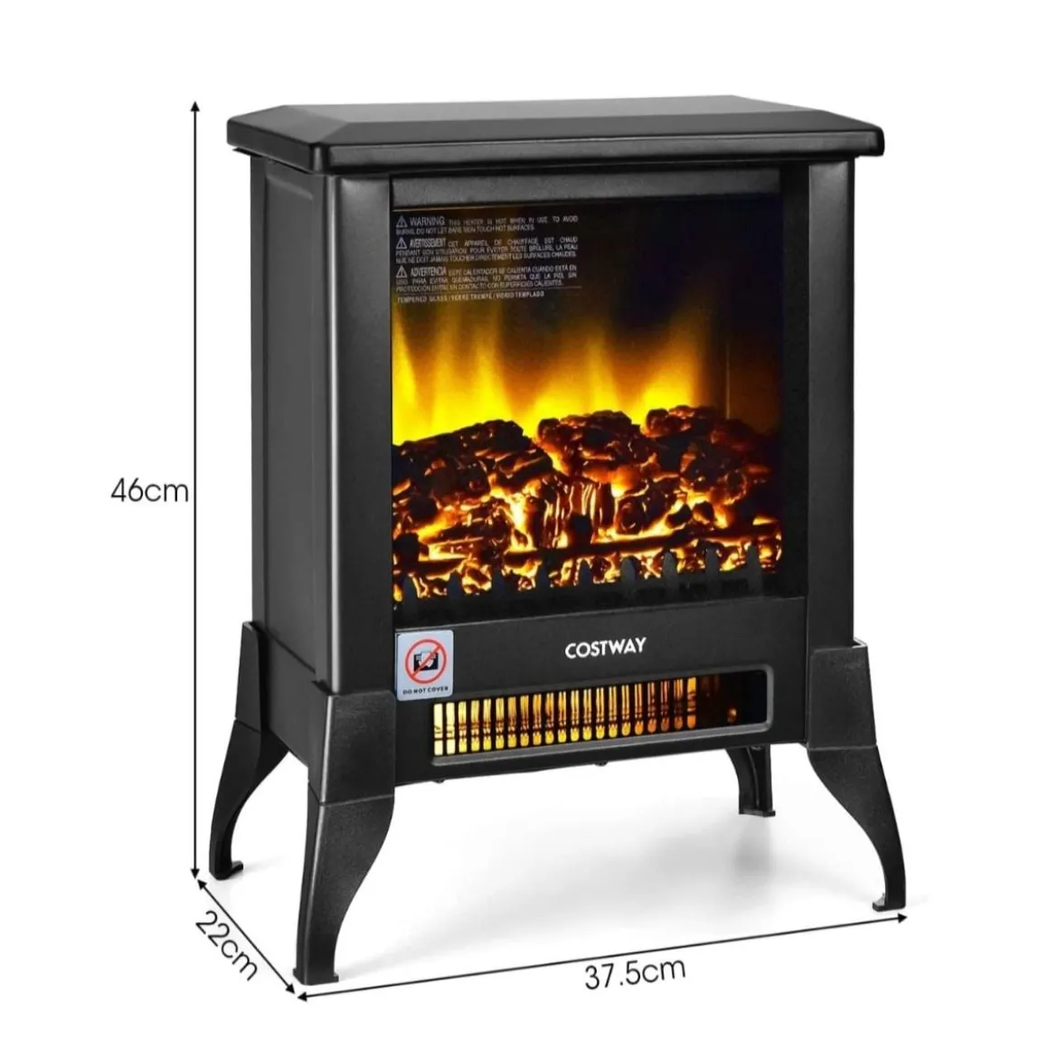 1800W Elektrokamin Kamin Heizung elektrische Kaminheizung 37,5 x 22 x 46 cm Schwarz