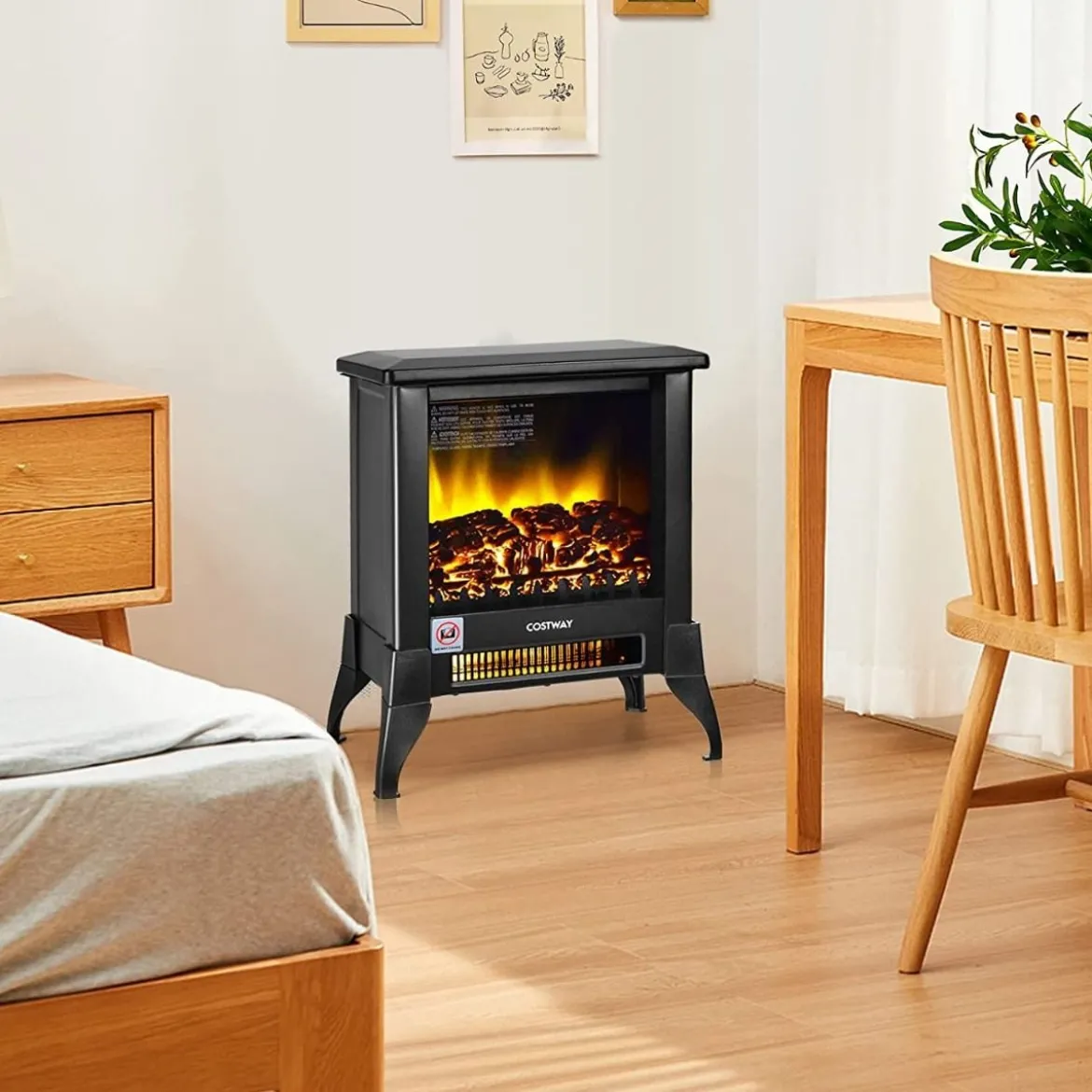 1800W Elektrokamin Kamin Heizung elektrische Kaminheizung 37,5 x 22 x 46 cm Schwarz
