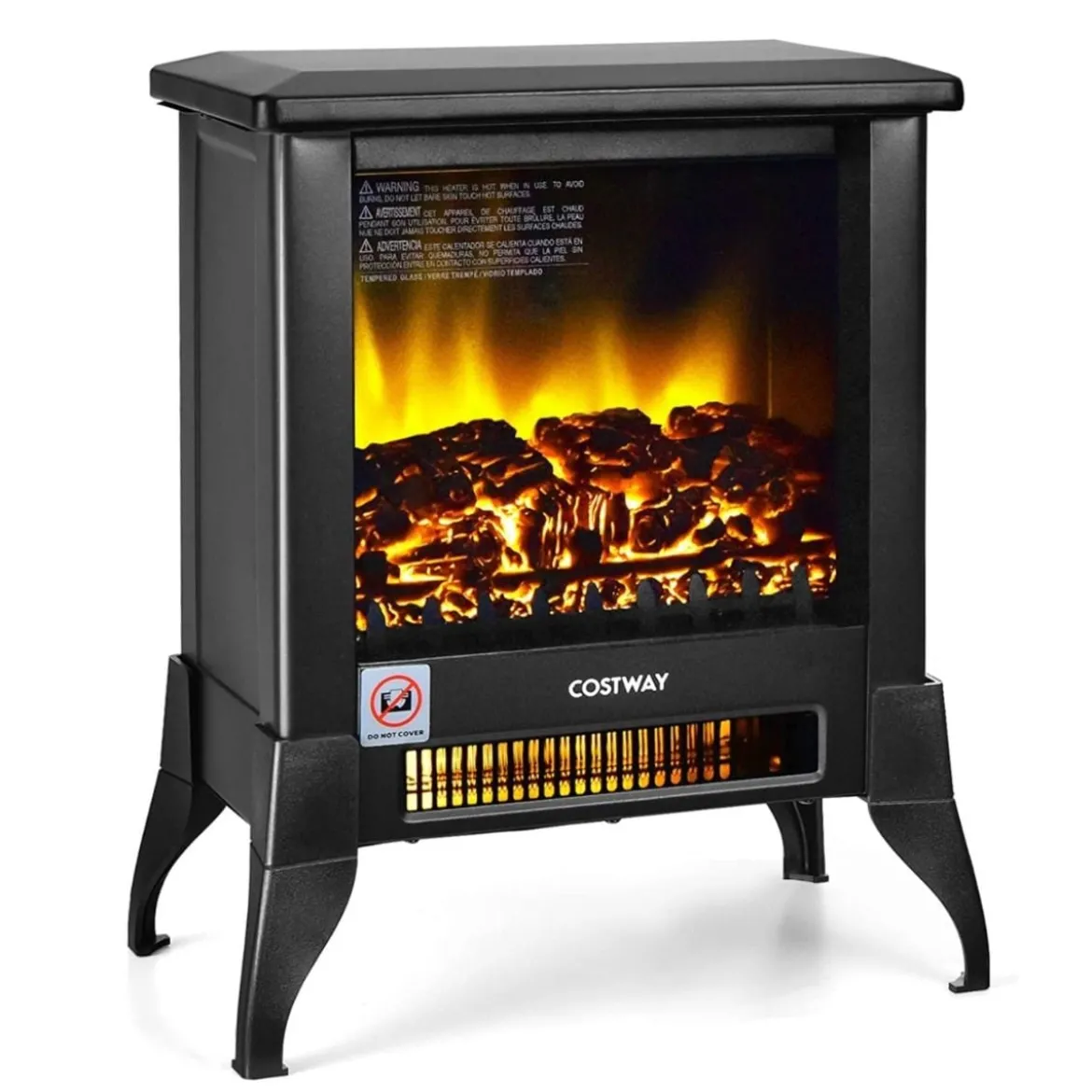 1800W Elektrokamin Kamin Heizung elektrische Kaminheizung 37,5 x 22 x 46 cm Schwarz