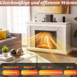 1500W Elektrokamin mit Heizung & Fernbedienung & Überhitzungsschutz Wandkamin Einbaukamin