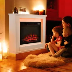 1800W Elektrokamin mit Holzrahmen 17℃-27℃ Elektrischer Kamin 6H Timer Weiß