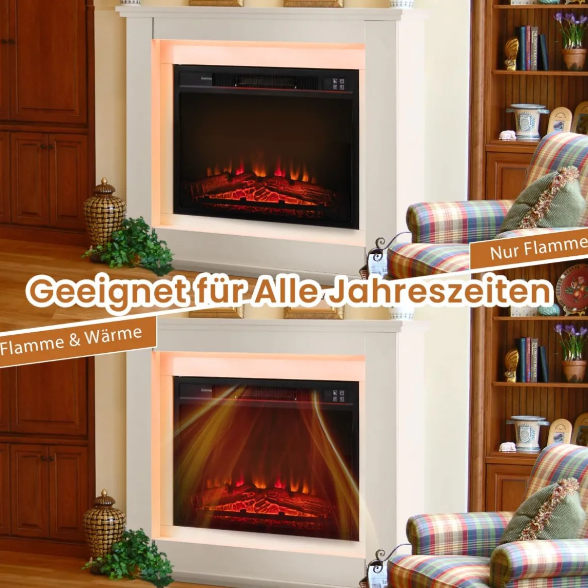 1800W Elektrokamin mit Holzrahmen 17℃-27℃ Elektrischer Kamin 6H Timer Weiß