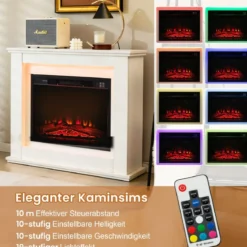 1800W Elektrokamin mit Holzrahmen 17℃-27℃ Elektrischer Kamin 6H Timer Weiß