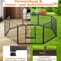 Welpenauslauf 60cm hoch 8-teilig faltbares Freilaufgehege Hundelaufstall aus Metall Schwarz