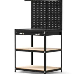 Werkbank 81 x 41 cm 225 kg Tragkraft Arbeitstisch mit Lochwand & Schubladen & regalen Schwarz/Navy