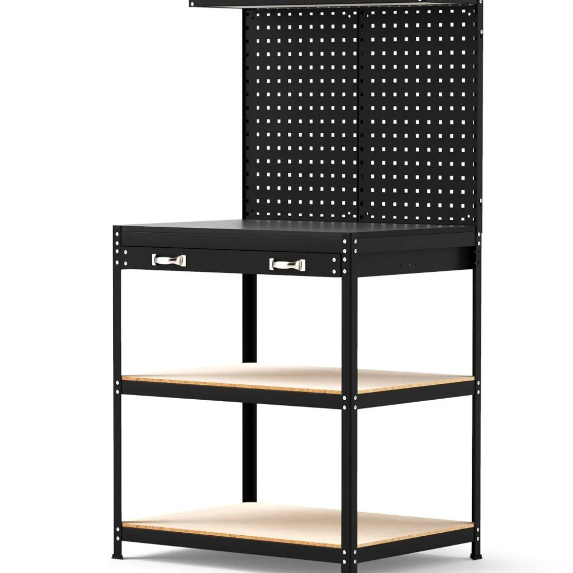 Werkbank 81 x 41 cm 225 kg Tragkraft Arbeitstisch mit Lochwand & Schubladen & regalen Schwarz/Navy
