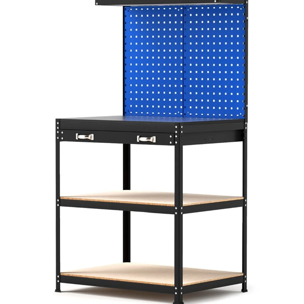 Werkbank 81 x 41 cm 225 kg Tragkraft Arbeitstisch mit Lochwand & Schubladen & regalen Schwarz/Navy
