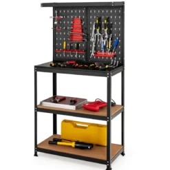 Werkbank zur Werkzeugaufbewahrung mit Steckbrett & 2 Unteren Ablagen 81 x 41 x 155 cm