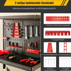 Werkbank zur Werkzeugaufbewahrung mit Steckbrett & 2 Unteren Ablagen 81 x 41 x 155 cm