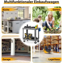 Werkstatt-Rollwagen 2 Etagen Werkstattwagen Kunststoff mit Griff Montagewagen Servicewagen Grau
