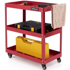 Werkstatt-Rollwagen 3 Etagen Werkstattwagen mit 4 Universalrädern & Griff 73 x 36 x 75 cm Rot