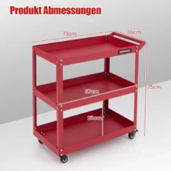 Werkstatt-Rollwagen 3 Etagen Werkstattwagen mit 4 Universalrädern & Griff 73 x 36 x 75 cm Rot