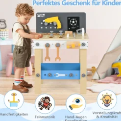 Werkzeugbank für Kinder hölzernes Werkbank-Spielset zum Rollenspiel mit Stecktafel Kreidetafel und Ablageregal