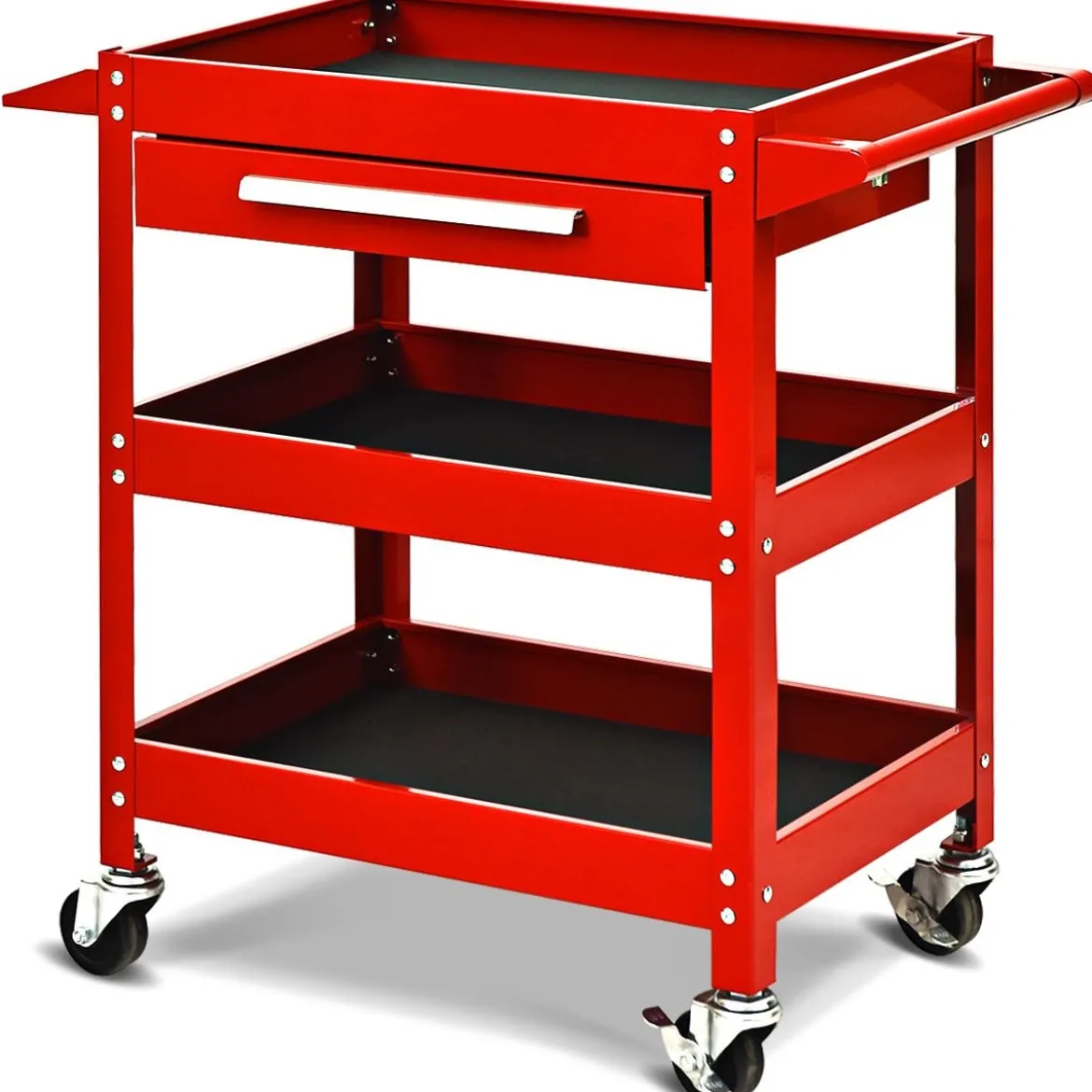 Werkzeugwagen 3 Etagen Werkstattwagen Handwagen mit Schublade Metall Rot80 x 41 x 79,5 cm