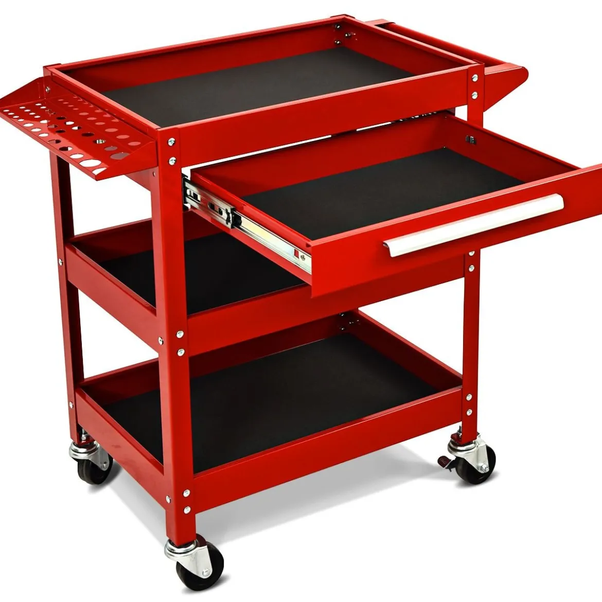 Werkzeugwagen 3 Etagen Werkstattwagen Handwagen mit Schublade Metall Rot80 x 41 x 79,5 cm