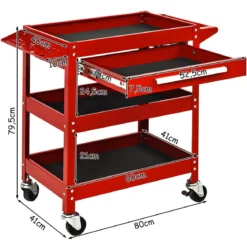 Werkzeugwagen 3 Etagen Werkstattwagen Handwagen mit Schublade Metall Rot80 x 41 x 79,5 cm