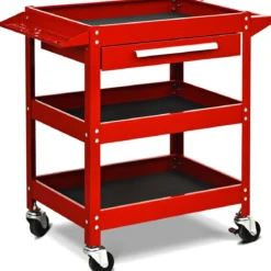 Werkzeugwagen 3 Etagen Werkstattwagen Handwagen mit Schublade Metall Rot80 x 41 x 79,5 cm