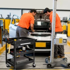 Werkzeugwagen mit Schublade & Seitlicher Werkzeugbank Werkstattwagen Handwagen Schwarz