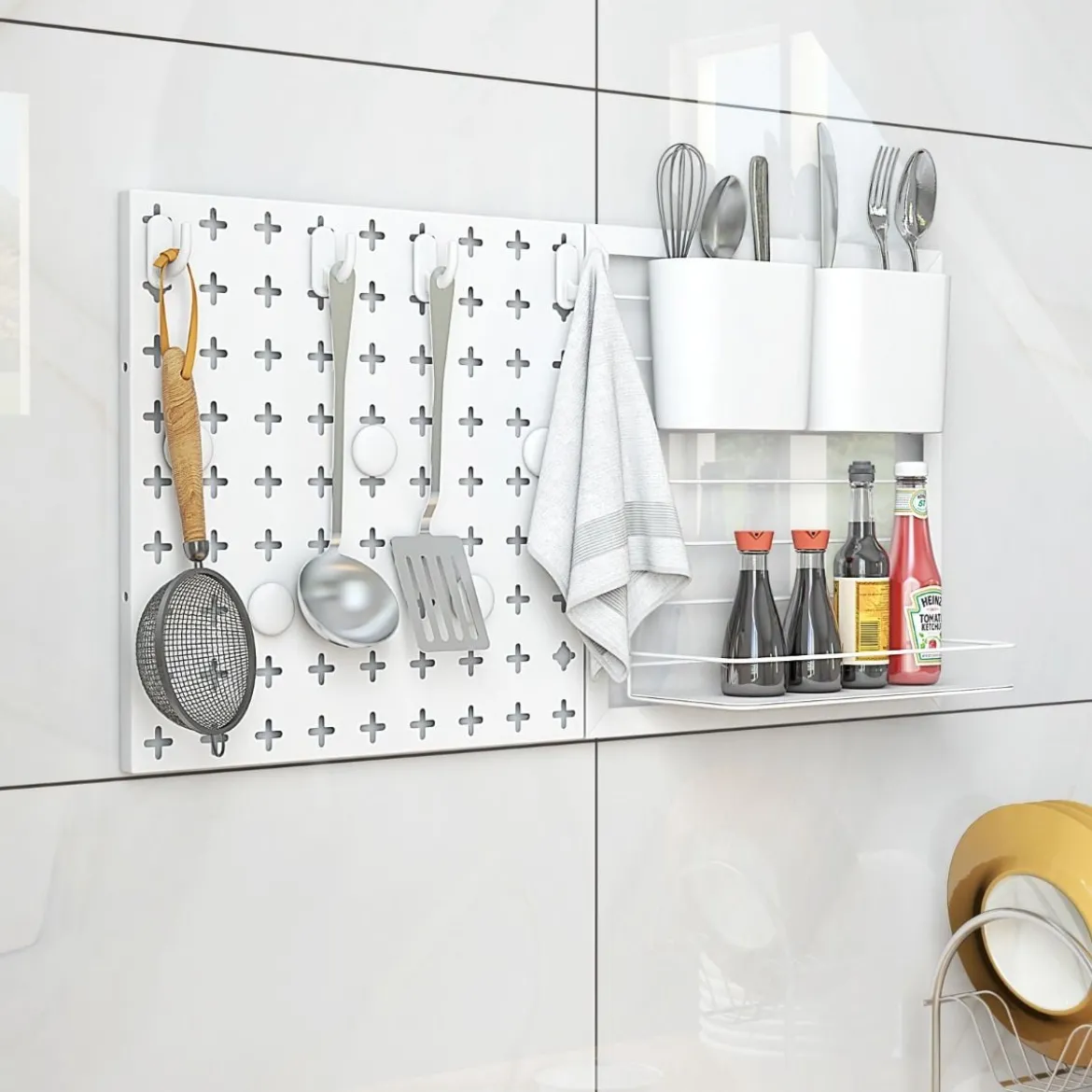 Werkzeugwand mit 2 Aufbewahrungsbehälter & 1 Lagergestell & 5 Magneten & 4 Haken Stecktafel