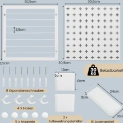Werkzeugwand mit 2 Aufbewahrungsbehälter & 1 Lagergestell & 5 Magneten & 4 Haken Stecktafel