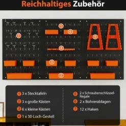 Werkzeugwand mit 9-teilige Aufbewahrungsboxen & Werkzeughaltern & Haken Lochwand