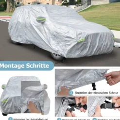 Wetterfeste Abdeckplane für Fahrzeuge Autoabdeckung mit Reißverschlusstür 492 x 191 x 154 cm Silber