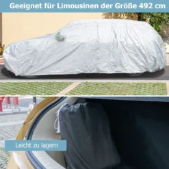 Wetterfeste Abdeckplane für Fahrzeuge Autoabdeckung mit Reißverschlusstür 492 x 191 x 154 cm Silber