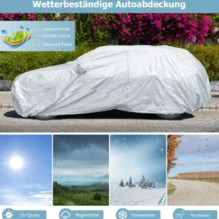 Wetterfeste Abdeckplane für Fahrzeuge Autoabdeckung mit Reißverschlusstür 492 x 191 x 154 cm Silber