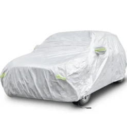 Wetterfeste Abdeckplane für Fahrzeuge Autoabdeckung mit Reißverschlusstür 483 x 191 x 153 cm Silber