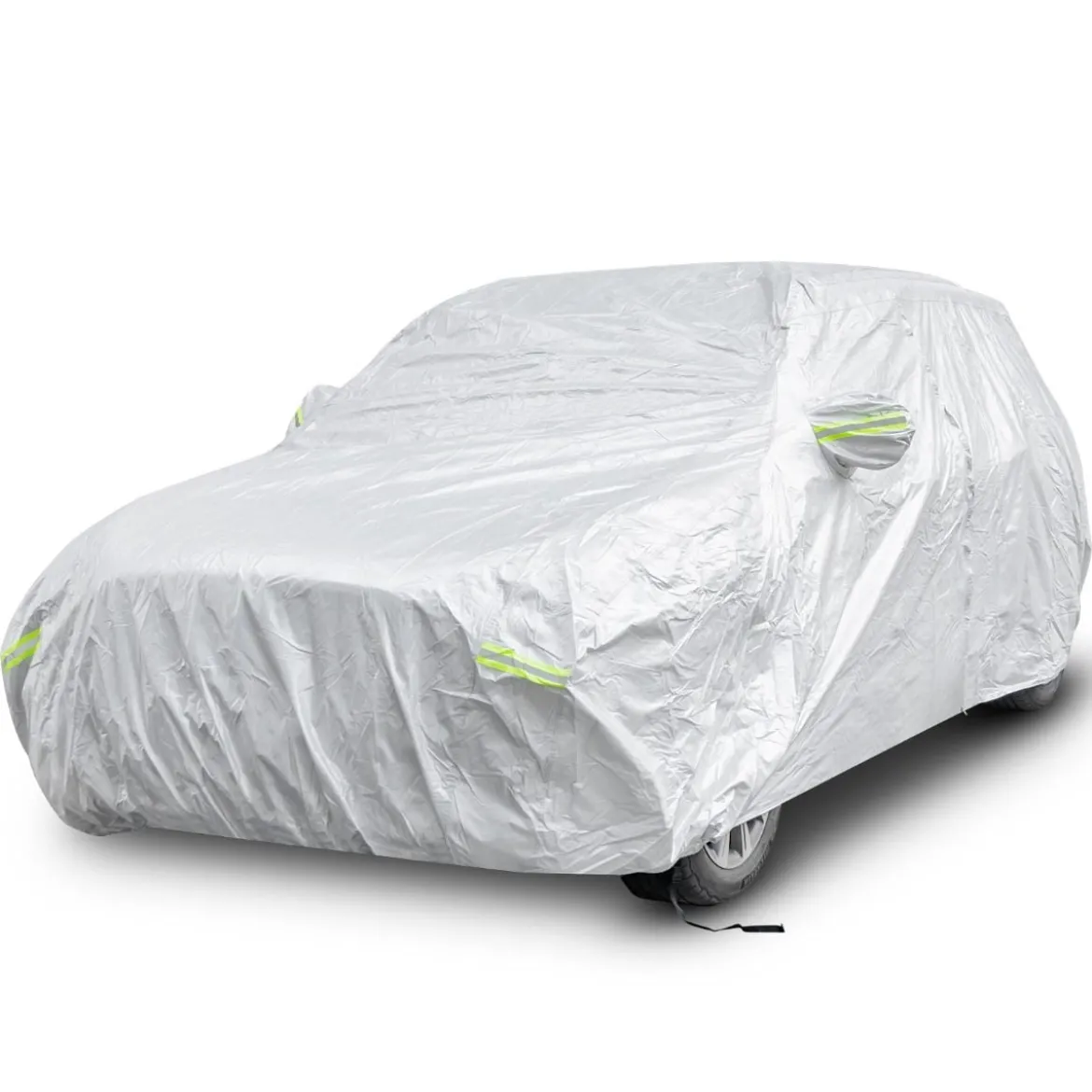 Wetterfeste Abdeckplane für Fahrzeuge Autoabdeckung mit Reißverschlusstür 483 x 191 x 153 cm Silber