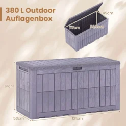 Wetterfeste Auflagenbox 380L Outdoor Aufbewahrungsbox mit Abschließbarem Deckel Hellgrau