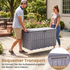 Wetterfeste Auflagenbox 380L Outdoor Aufbewahrungsbox mit Abschließbarem Deckel Hellgrau