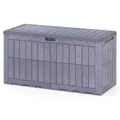 Wetterfeste Auflagenbox 380L Outdoor Aufbewahrungsbox mit Abschließbarem Deckel Hellgrau