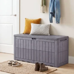 Wetterfeste Auflagenbox 380L Outdoor Aufbewahrungsbox mit Abschließbarem Deckel Hellgrau